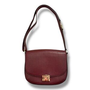 Henri Bendel Burgundy Croc Embossed Convertible Shoulder/Crossbody Bag